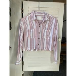 Aeropostale Shirt Cropped Button Down Striped Pink Relaxed Fit Size Small
